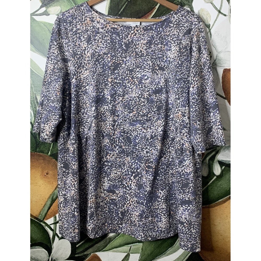 Pure Jill XL Boat Neck Short Sleeve Printed Tunic Top Cotton modal Blend Gray